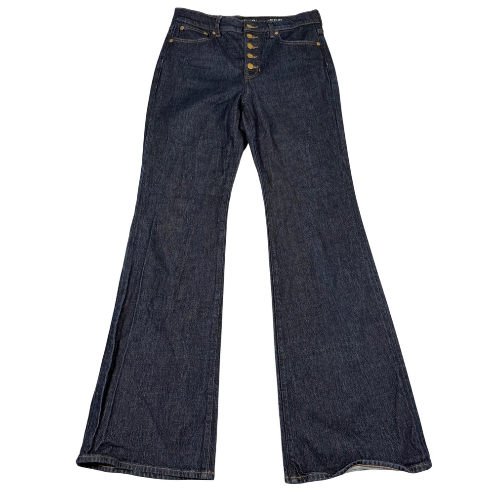J.Crew 96 Flare Jeans Dark Indigo High Rise Button Fly 29 Tall Retro Bell Bottom